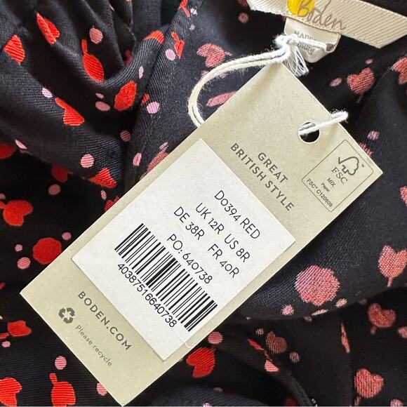 Boden Tulip Charm Tie Side Mini Dress 8 NWT NEW Red Floral Puff Sleeve - Picture 7 of 14